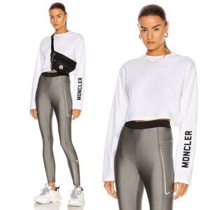 NWT Moncler Cropped T-Shirt Girocollo Sz Medium in White Long Sleeves w/ Logo